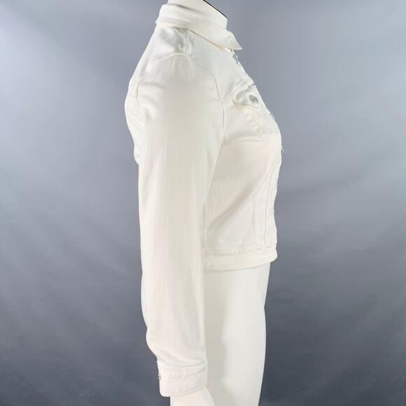 BURBERRY BRIT Size L Cream Cotton Blend Stretch Denim Jacket Blazer - Picture 2 of 8